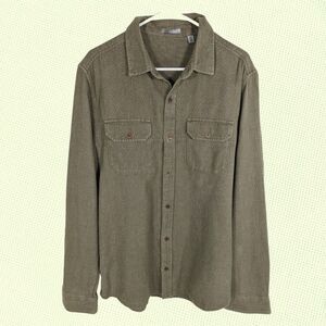 Horny Toad Men's M Button Front Work‎ Shirt Green 2 Pockets Organic Cotton Thick
